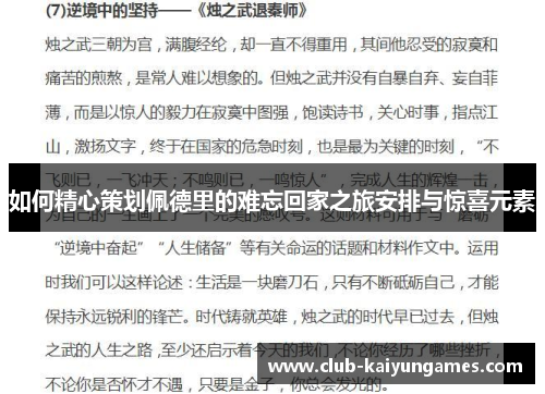 如何精心策划佩德里的难忘回家之旅安排与惊喜元素